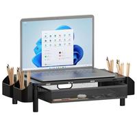 Techly 369410 Support de moniteur ergonomique réglable à 3 hauteurs avec tiroir et porte-objets Noir