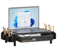 Techly 369410 Support de moniteur ergonomique réglable à 3 hauteurs avec tiroir et porte-objets Noir