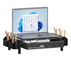 Techly 369410 Support de moniteur ergonomique réglable à 3 hauteurs avec tiroir et porte-objets Noir