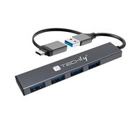 Techly 621925 Hub USB-A USB-C™ 3.2 à 4 ports USB-A Slim en métal gris