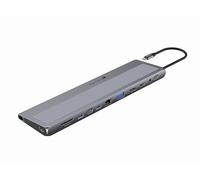 Techly 623684 Station d'accueil 12 en 1 USB-C Hub VGA HDMI DP RJ45 avec lecteur Micro SD/SD Gris