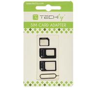 Techly Adaptateur pour Carte SIM (4 en 1) Nano-SIM, Micro-SIM et SIM (I-SIM-3) Noir