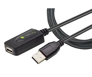 TECHLY Cable ALARGADOR Activo USB 2.0 AA M/F 5M Negro
