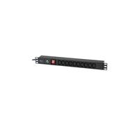 Techly Multiprise rack 1U I-CASE STRIP-10C – 10x C13, entrée C14, 2300 W, 220–250 V, 2 m, alu noir