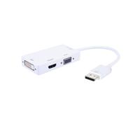 Techly IADAP-DP-COMBOF2 : Adaptateur vidéo DisplayPort mâle vers HDMI / DVI / VGA femelle 0.15m, 5.4 Gbit/s, blanc, certifié CE/FCC/RoHS.