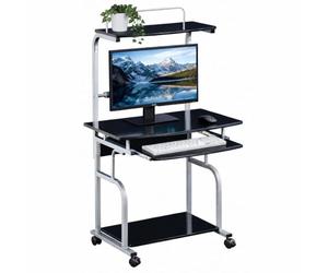 Techly ICA-TB 7800BK Noir, Métallique Bureau d'ordinateur - Bureaux d'ordinateurs (Panneau de Fibre, Métal, Noir, Métallique, 4 Roue(s), 800 mm, 690 mm)