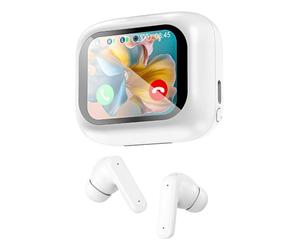 Techly ICC SB-BLT08W Écouteurs sans fil intra-auriculaires Bluetooth, étui avec écran LCD, réduction de bruit ANC, égaliseur