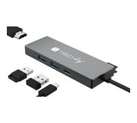 Techly IUSB32C-HUB4HPD Station d'accueil avec Fil USB 3.2 Gen 2 (3.1 Gen 2) Type-C Gris