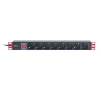 Techly Professional 108286 Multiprise 8 prises de rack 19" Prise italienne avec interrupteur 1U Câble 3 m Noir/Rouge