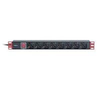 Techly Professional 108286 Multiprise 8 prises de rack 19" Prise italienne avec interrupteur 1U Câble 3 m Noir/Rouge