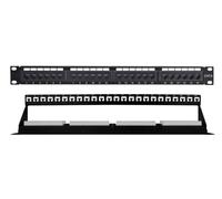 Techly Professional 369540 Panneau Patch UTP 24 places Cat.6 1U avec barre de gestion des câbles amovibles Noir Noir
