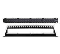 Techly Professional 369540 Panneau Patch UTP 24 places Cat.6 1U avec barre de gestion des câbles amovibles Noir Noir