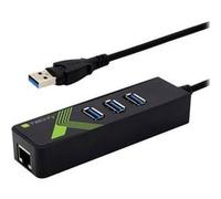 TECHly USB3.0 Gigabit Ethernet Adapter Converter with 3-Port Hub - Adaptateur réseau - USB 3.0 - Gigabit Ethernet x 1 + USB 3.0 x 3 - noir G