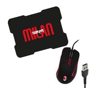TECHMADE AC MILAN MOUSE USB AVEC FIL +MOUSEPAD GAMING COULEUR ROUGE NOIR PRODUIT OFFICIEL COMBO MOUSE ET TAPIS