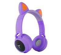 Techmade - Casque Bluetooth Oreilles de Chat | LED 10h | Micro Intégré | Mode FM Radio | Connexion iOS/Android/PC/AUX | Mode Carte SD, Violette