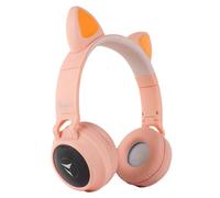 Techmade - Casque Bluetooth Oreilles de Chat | LED 10h | Micro Intégré | Mode FM Radio | Connexion iOS/Android/PC/AUX | Mode Carte SD, Rose