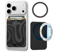 TECHMADE Porte-cartes compatible avec iPhone, anneau adaptateur inclus, espace pour 3 cartes ou espèces, système d'extraction rapide, blocage RFID, en similicuir végétalien, Fantasy Noir, Taglia Unica