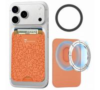 TECHMADE Porte-cartes compatible avec iPhone, anneau adaptateur inclus, espace pour 3 cartes ou espèces, système d'extraction rapide, blocage RFID, en similicuir végétalien, Inscription orange, Taglia