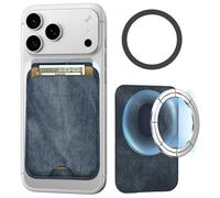 TECHMADE Porte-cartes compatible avec iPhone, anneau adaptateur inclus, espace pour 3 cartes ou espèces, système d'extraction rapide, blocage RFID, en similicuir végétalien, Bleu jean foncé, Taglia