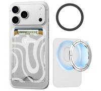 TECHMADE Porte-cartes compatible avec iPhone, anneau adaptateur inclus, espace pour 3 cartes ou espèces, système d'extraction rapide, blocage RFID, en similicuir végétalien, Fantasy Grigio, Taglia