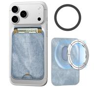 TECHMADE Portefeuille porte-cartes Magsafe, compatible avec iPhone 16/15/14/13/12 série, porte cartes en PU leather, anneau adaptateur pour d'autres modèles de smartphones, Bleu jean clair, taille