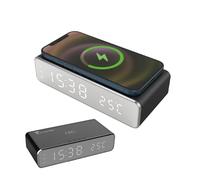 Techmade - Réveil numérique avec Charge sans Fil | Alarme réglable | Écran LED Ajustable | Veilleuse intégrée | Compatible iPhone, Samsung, Xiaomi, Pixel | Noir