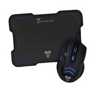 TECHMADE Souris Gaming M016 - Souris filaire ou jeu - Ergonomique avec 6 touches et éclairage LED - Capteur optique précis 2400 DPI - Inclus tapis de souris - Noir Bleu