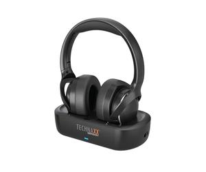 Technaxx Casque TV sans Fil avec Station de Charge - Casque Bluetooth 5.4 Over-Ear avec Microphone, 30h autonomie, USB-C, entrée Optique & AUX - Idéal pour téléviseur, Seniors & Musique - TX-350