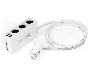 Technaxx Chargeur De Voiture 4 Ports USB avec 3 Prises Allume-Cigare - Charge Rapide, DC 12 V -24 V, Protection Contre Les Surtensions Et Les Surintensitése - Adaptateur Allume-Cigare TE11