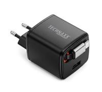Technaxx Chargeur USB-C 30W GaN avec USB-A et câble intégré TX-365 | 30W GaN, USB-C & USB-A, PPS, câble USB-C intégré, charge de deux appareils, smartphones, tablettes, ordinateurs portables
