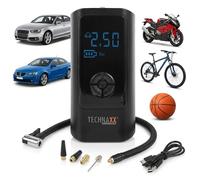 Technaxx Compresseur d’Air Électrique pour Voiture - Gonfleur de Pneus Portable avec Écran Numérique, Arrêt Automatique, Lampe LED, Pompe à Air 12 V pour Auto, Moto, Vélo & Ballons - TX-370