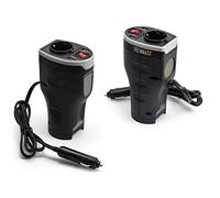 Technaxx Convertisseur de Tension 12V vers 230V 200W pour Voiture TE13 | Design compact porte-gobelet, prise Schuko, connexion pour allume-cigare 12V, idéal pour la voiture et le camping