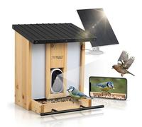 Technaxx Mangeoire à Oiseaux avec Caméra WiFi TX-384 - Caméra HD 3MP Solaire, Vision Nocturne, Détection de Mouvement, Application Mobile, Mangeoire en Bois, MicroSD