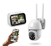 Technaxx Mini Caméra de Surveillance Set avec Écran Tactile 4,3 Pouces 3MP 2K Caméra WiFi Double Bande 2,4GHz 5,8GHz IP65 Caméra Extérieure PTZ Rotation Inclinaison Détection de Personne - TX-389