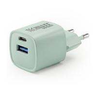 Technaxx Mini Chargeur Rapide 30W GaN, USB-C + USB-A, GS-TÜV, Vert TX-375 | Chargez 2 appareils USB simultanément avec une puissance combinée jusqu’à 5 V/3,4 A ; format compact de 3 × 3 × 7cm, 50G