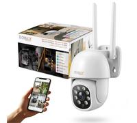Technaxx Mini PT Caméra Extérieure - Caméra Surveillance WiFi 3MP 2K IP65 - 355° Pan 90° Tilt - Auto Tracking - Vision Nocturne Couleur & IR - Audio Bidirectionnel - MicroSD 128GB - TX-390