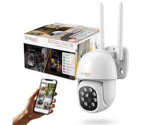 Technaxx Mini PT Caméra Extérieure - Caméra Surveillance WiFi 3MP 2K IP65 - 355° Pan 90° Tilt - Auto Tracking - Vision Nocturne Couleur & IR - Audio Bidirectionnel - MicroSD 128GB - TX-390