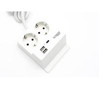 Technaxx Multiprise de Table 2 Prises 2 x USB-A & 1 x USB-C & Support pour Smartphone TX-223 - Design Compact et léger - Multiprise pour Bureau, Appartement et Voyage
