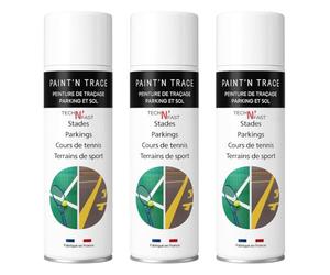 TECH'N'FAST PAINT'N TRACE : Peinture de traçage de lignes de parkings, terrains de sport et marquage de sécurité -Lot de 3 bombes peinture blanche de traçage 500ml (blanc)