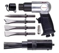 TECHNIC AT-8039DA Marteau Pneumatique avec Détartreur à Aiguilles et 3 Ciseaux à Bois Forme Pistolet Ciseaux à Bois Ronds à Douille 19 Aiguilles avec 18 cm de Diamètre Vitesse de Travail 4500 tr/min
