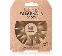 Technic Cosmetics False Nails Stiletto Faux ongles Gloss Nude with Glitter 24 pcs