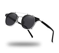 Technigadgets Pedro Steampunk Lunettes de soleil à clip double verre rétro polarisées avec cadre en métal Protection UV 400