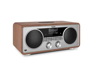 TechniSat DIGITRADIO 602 - Radio stéréo Internet (DAB+, FM, subwoofer, CD, USB, streaming audio Bluetooth et Spotify, AUX, WLAN, réveil, chargement sans fil, commande par app) noyer