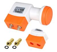 TechniSat Twin LNB numérique ► 2 récepteurs ► Connexion directe universelle Phoenix CE UHD Full HD HDTV 3D 4K + protection contre les intempéries en kit avec 2 fiches F plaquées or gratuites.