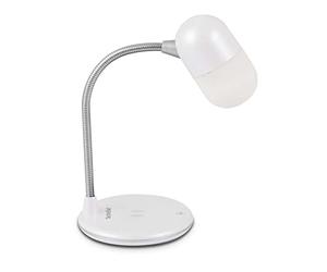 TechniSat VIOLA Lampe de table LED avec streaming audio Bluetooth et chargement sans fil pour smartphones (haut-parleur mono 3 W, trois couleurs de lumière, intensité variable, col de lampe flexible)