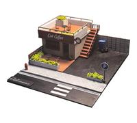 TechnixLabz Diorama Un parking devant un café d'angle à l'échelle 1:64, scène de bâtiment miniature imprimée en 3D avec disposition de rue, modèle de table