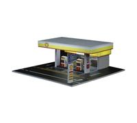 TechnixLabz Station d'essence Shell à l'échelle 1:64 - Modèle architectural miniature (voitures et figurines non incluses) - Éclairage réaliste et fonctions interactives