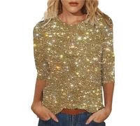 Techno Outfit Haut pour femme, tunique avec paillettes T-shirt à manches longues col rond Vêtements à manches longues scintillantes décontracté à paillettes Top élégant T-shirt doux, or, L