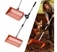 Technohom Pelle à déjections canines et râteau 2 en 1 - Tête de pelle de 30,5 cm et poignée réglable à 3 angles en acier inoxydable 304, pelle à litière et pelle à sable pour poulailler, orange