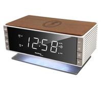 Technoline Radio-Réveil Moderne WT487, Compatible avec Les Appareils Mobiles Compatibles Qi (Charge sans Fil, Fonction de Charge Inductive), Brun-Blanc-Argent